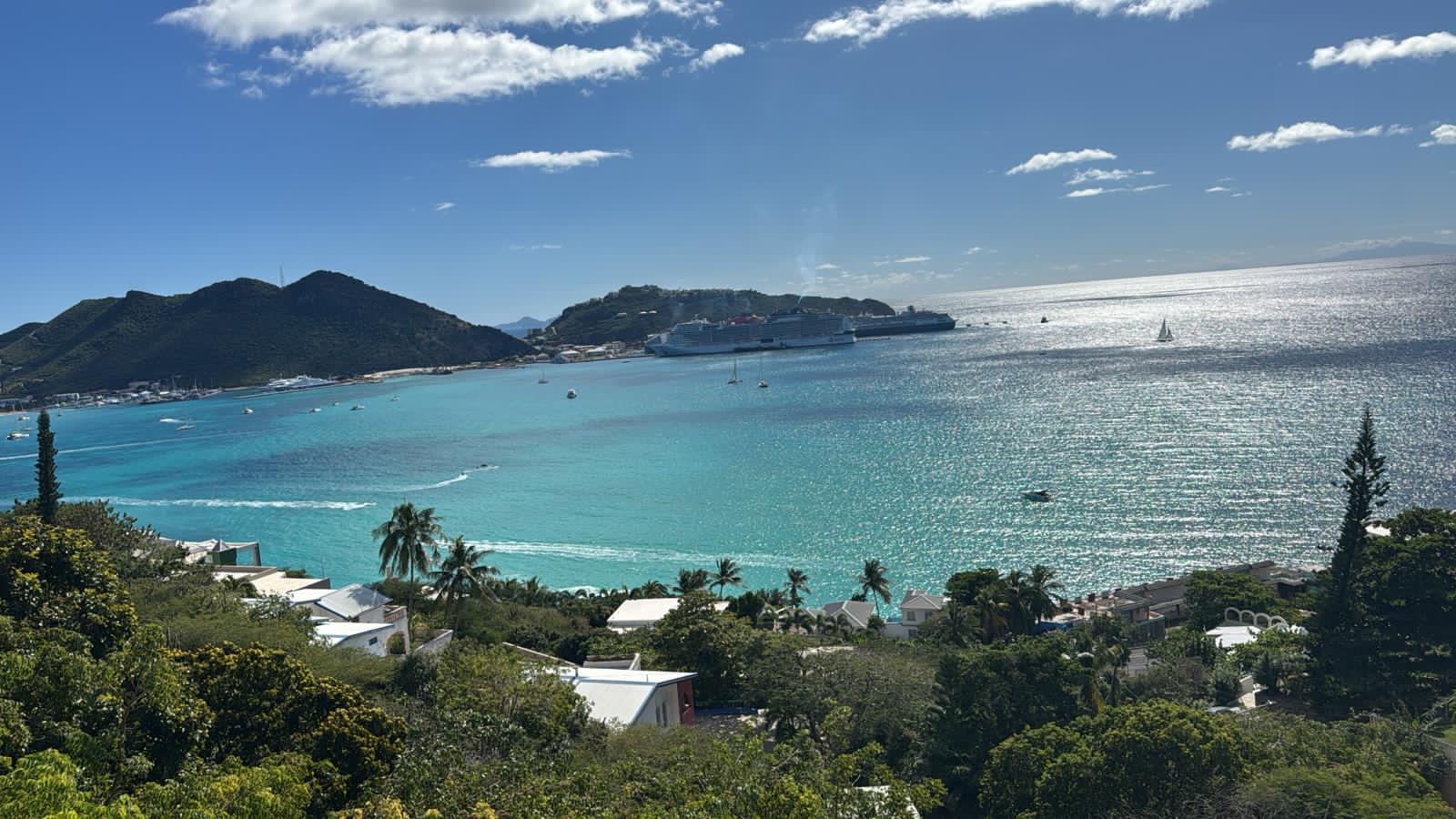 Aerial view of Great Bay and the Philipsburg cruise port in Sint Maarten